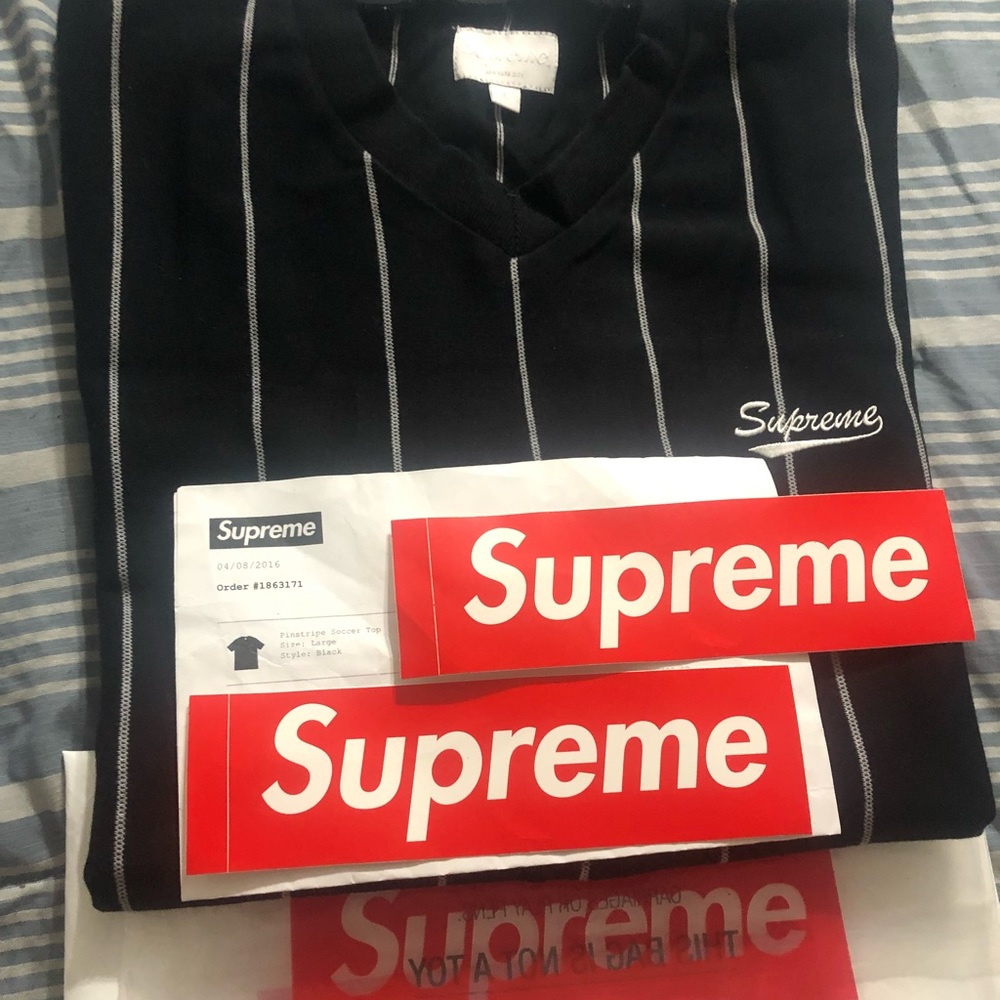 SUPREME PINSTRIPE SOCCER SHIRT